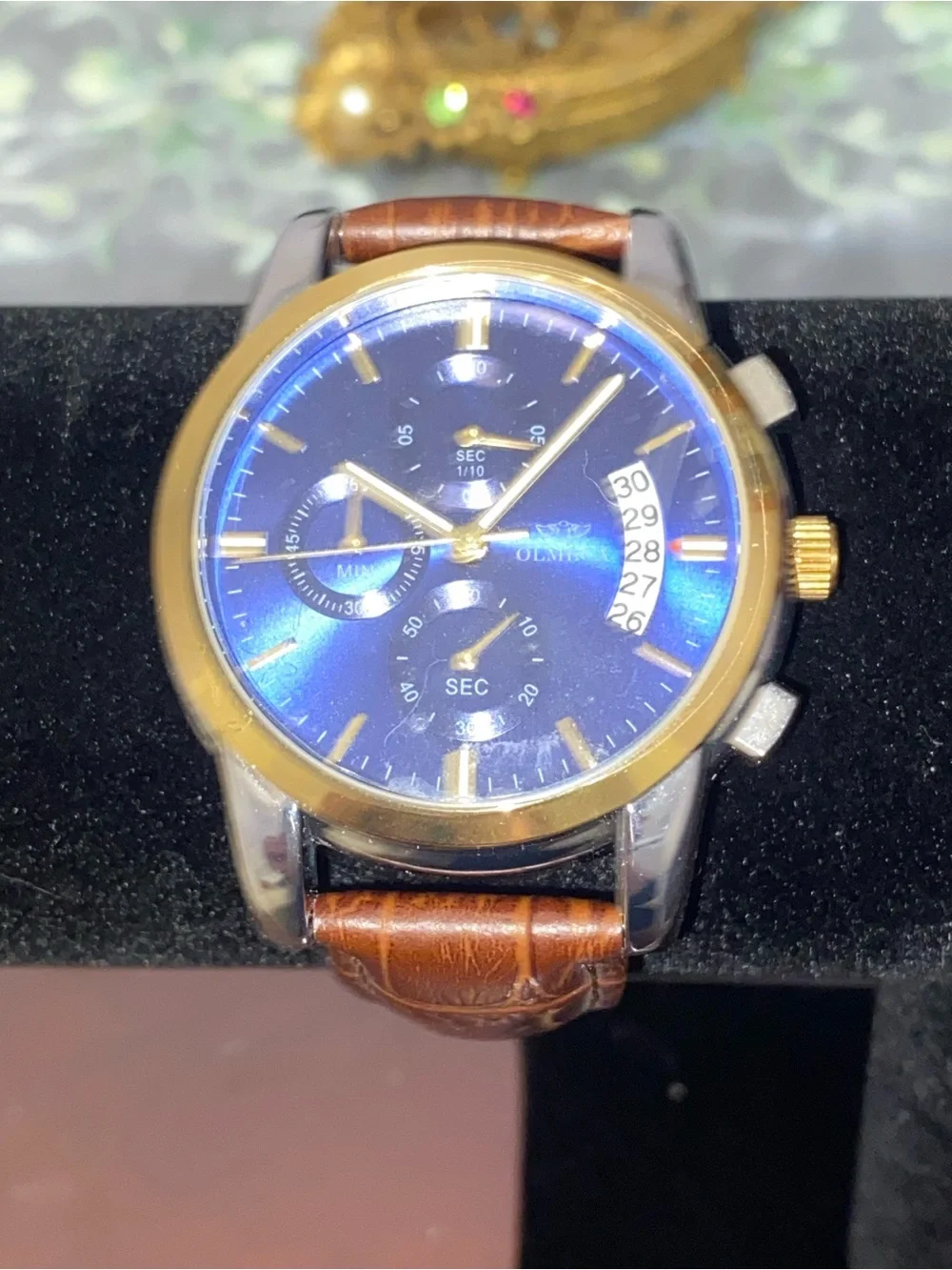 Brand New Olmeca 0826M Quartz Chronograph Mens Dress Watch Two Tone Leather Croc